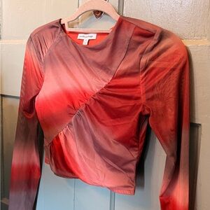 Pretty Garbage Red to Burgundy Ombre Long Sleeve Crop Top